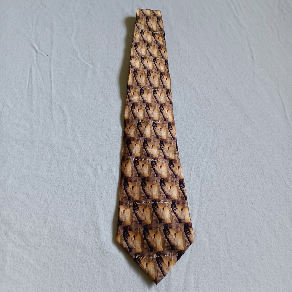 Kerusso Men's 100% Silk Tie Neckwear - Praying Hands Design Orange/Brown